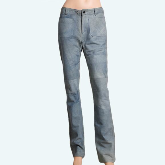JOSEPH Blue Leather Trousers - Picture 1 of 6